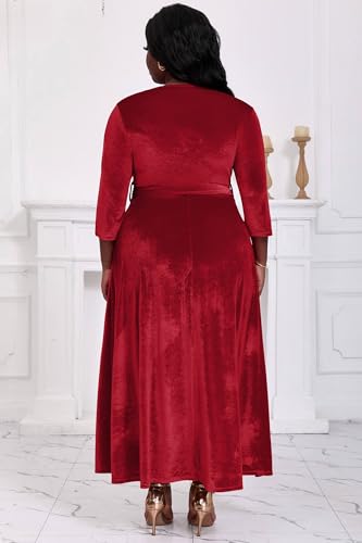 Image of Runwind Plus Size Dress for Women - 3 /4 Sleeve V Neck Maxi Dresses for Women (XL-6XL)