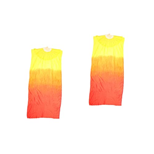 HOMSFOU 2pcs Decoration Holiday Fans Party Gradient Dancing Halloween Chinese Veil Yangko Lengthened Yellow Fan Performance Fanveil for Shown Wedding Artificial Folding As Hand
