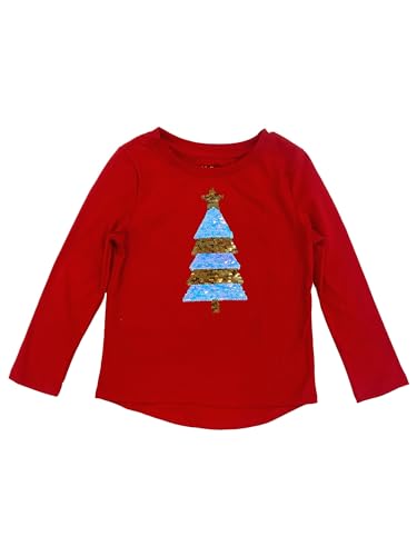 Cat & Jack Girls Red Long Sleeve Flip Sequin Christmas Tree T-Shirt2