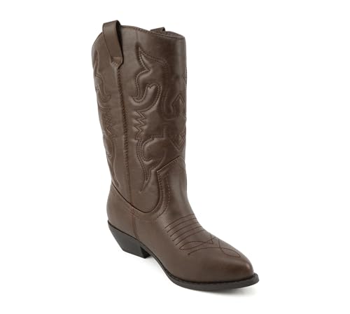 Image of Soda inchTELLER inch ~ Women's Western Cowboy Boots with Stitched Detailing, Pointed Toe, and Low Block Heel