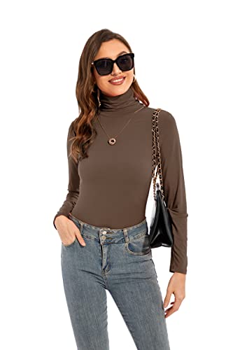 Image of Womens Long Sleeve Turtleneck T-Shirts Casual Lightweight Slim Fit Cozy Base Layer Top