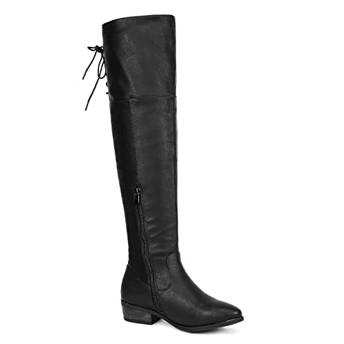 Dream Pairs CC-1-A6-LEI-BLACK_PU-SZ-09 Women'S Lei Black Pu Over The Knee High Low Block Heel Riding Boots Size 9 B(M) Us thumb #3