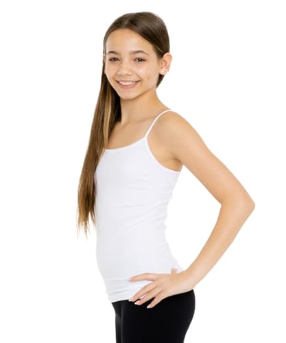 Girls Sleeveless Camisole Tank Top Camis – Side Ribbed Undershirt Tank Tops for Layering One Size Fits Age 10-143
