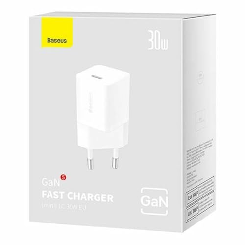 Caricabatteria Baseus Gan5 Fast Charger 1C 30W Da USB-C: Fino A Pd / Qc 3.0 Pps, Bianco - 5