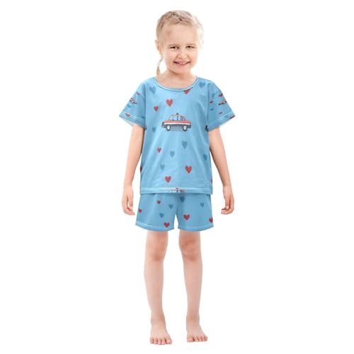 senya Short Sleeve Pajamas Sets Summer Cotton Sleepwear Police Cars Blue Background Pattern3