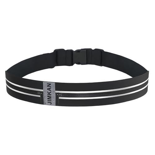 JIMKAN Running Belt for Women Men, Water-resistant Running Fanny Pack with Dual Pockets, Bounce-Free Adjustable Runner Waist Pack Fits Most Cell Phone for Sports Gym Workout Jogging (Black)