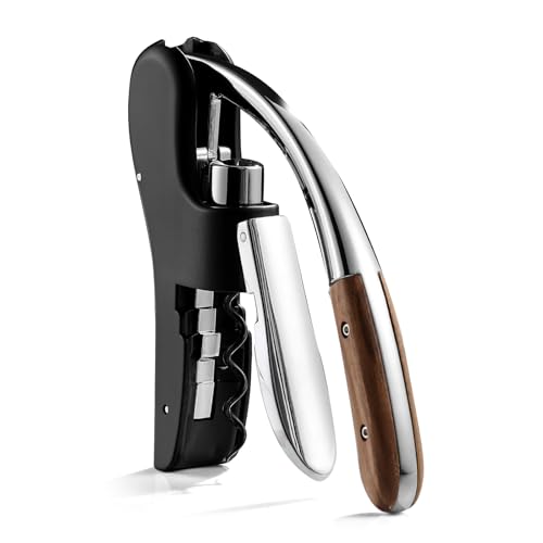 Image of Wine Bottle Opener, Vertical Lever Corkscrew with Built in Foil Cutter Design, Manual Handheld Corkscrew with Ergonomic Lever Pump