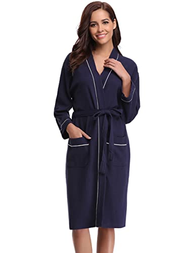 Migcaput Bata de Mujer Invierno Albornoces Mujer Baño Bata Larga Batas de Casa Sauna Gofre Mujer azul marino,L Cover