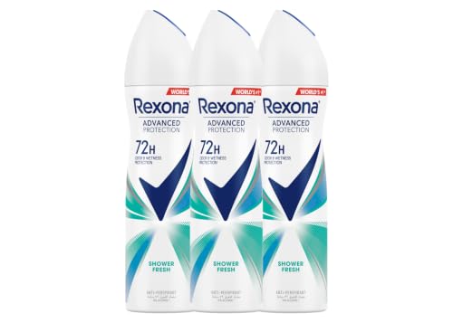 REXONA Women Antiperspirant Deodorant Spray 72 hour sweat & odor protection Shower Fresh with MotionSense technology 150ml x 3