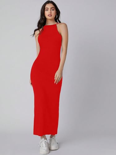 Image of Aahwan Pink Solid Halter Neck Solid Bodycon Midi Dress for Women's & Girl's