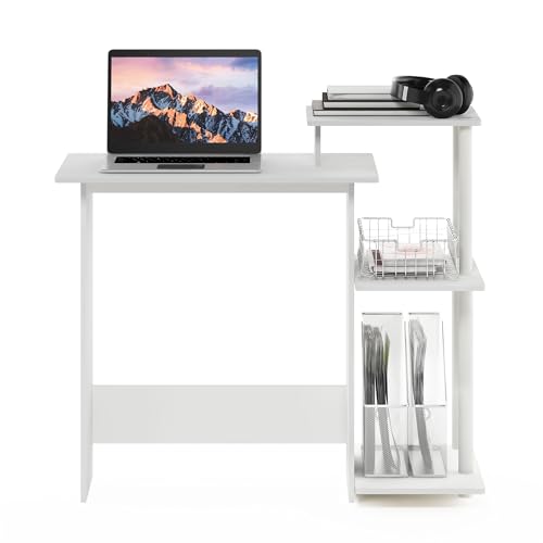 Image of Furinno EFFICIENT Desk, 28.6 inch Wide Gaming Desk with 3 Open Side Shelves, Laptop Notebook Computer Desk, Office Desk for Home Office, Study Room, Dorm, Bedroom, White