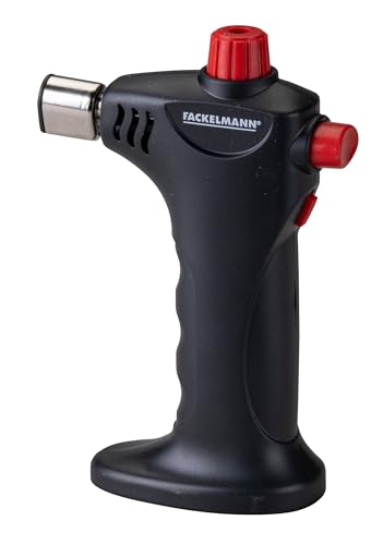 Fackelmann Soplete Flambeador Regulable para Flambear, Gratinar y Caramelizar con Seguridad y Precisión, Control de Gas y Cierre de Seguridad, Color Negro, 10 cm