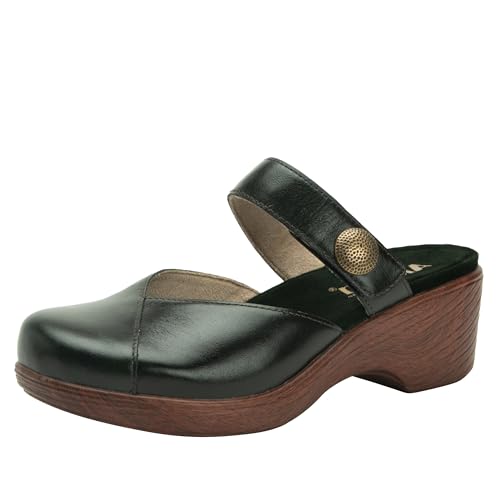 Alegria Womens Sydni Leather Open Back Slip-On Wedge Heel