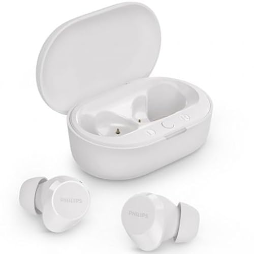 PHILIPS TAT1209WT/00 True Wireless Earbuds, in-Ear Active Noise Cancelling Bluetooth v5.3 Earphones with Mic, 18H Play Time, Shank Shape, IPX4, Touch Controls & Charging Case for iPhone/iPad (White)