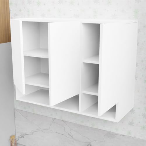 Image of 3 Door Multipurpose Wall Mounted Cabinet with Adjustable Shelf | Storage for Kitchen, Bathroom, Bedroom, Office & Living Room | Assembly-DIY | Color-White | Size-90x33x63.8 Cm