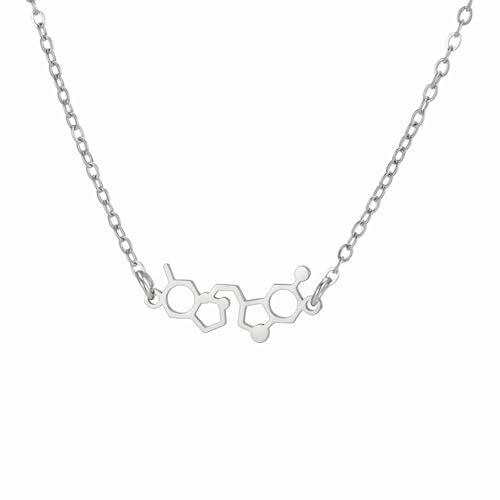 TEAMER Collar de molécula de dopamina y serotonina Joyería de felicidad y amor para profesor químico científico (Plata)