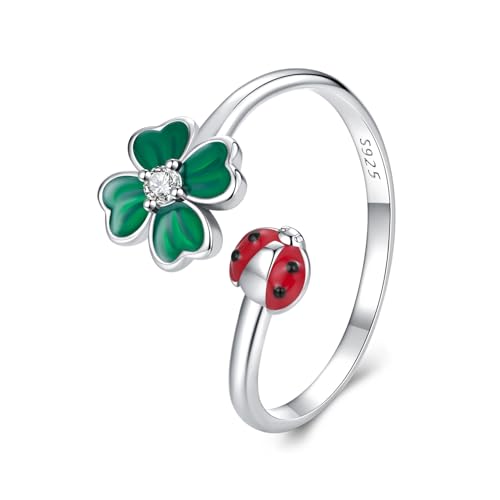 Bague quatre feuilles coccinelle en argent sterling 925 durable