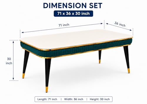 Image of WOODEN SPACE 6-Seater Wooden Dining Table Set | Nano Composite Marble Top | Solid Wood Base | Modern Dining Room Furniture with 6 Chairs (Sea Blue Modern Zyro)