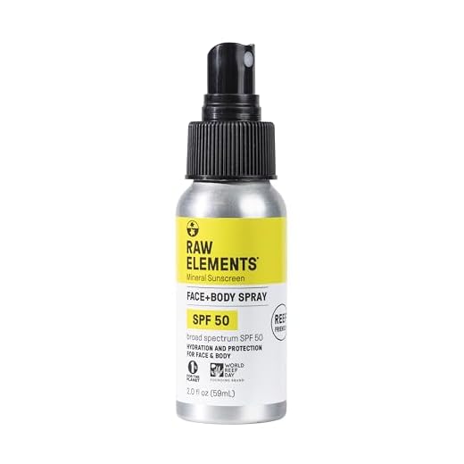 Raw Elements Spray facial + corporal FPS 50 protetor solar mineral totalmente natural – seguro para recifes, resistente à água, proteção UVA/UVB de amplo espectro, seguro para todas as idades, tamanho