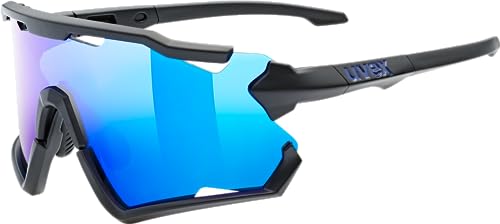 uvex sportstyle 228 - sports sunglasses - cycling/running shades - anti-fog & scratch resistant lenses with UV protection - black matte/mirror blue - one size