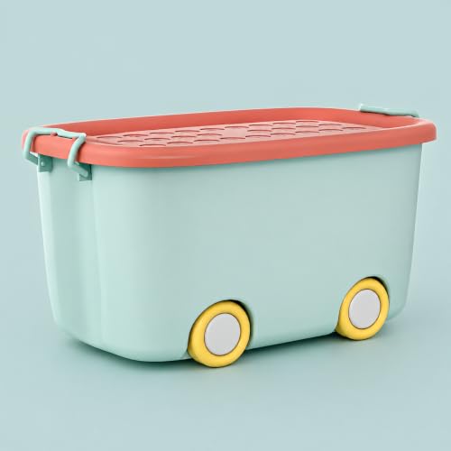 Image of JD FRESH 25 Litre Rolling Toy Storage Box /Colorful Car-Shaped Kids Toy Storage Organizer /Large Size Plastic Storage Box with Wheels & Handle /Stackable Storage Container Box (Pack of 1, Multicolor)