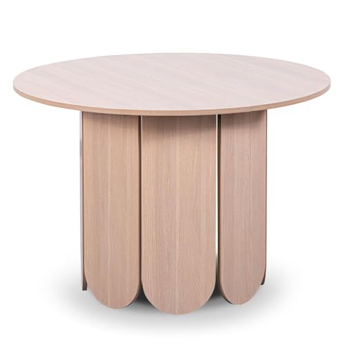 Menzzo Table Ronde Extensible TULIPA 110–310 cm – Style Japandi – Bois Clair – Table à Manger avec rallonges intégrées – 6 à 14 Personnes