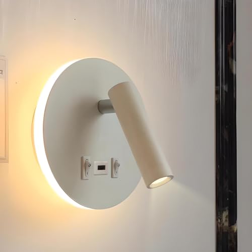 Image of Smartway Dexter White 12W Rotatable Bedside Wall Lamp - Modern Decorative Wall Light for Bedroom & Living Room, Premium Reading Lamp with USB Charging (Rotatable White)