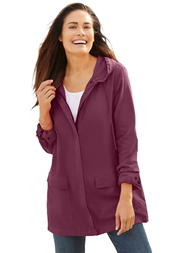 Woman Within Plus Size Lightweight Hooded Jacket Long Oversized Coat