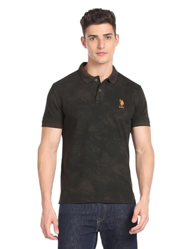 Image of U.S. Polo ASSN. Printed Slim Fit Polo T Shirts for Men - 100% Cotton, Half Sleeves Mens Tshirt