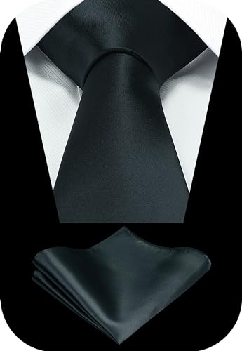 Image of TIE G Solid Satin Woven dyed Color Formal Black Necktie and Pocket Square Sets in Gift Box