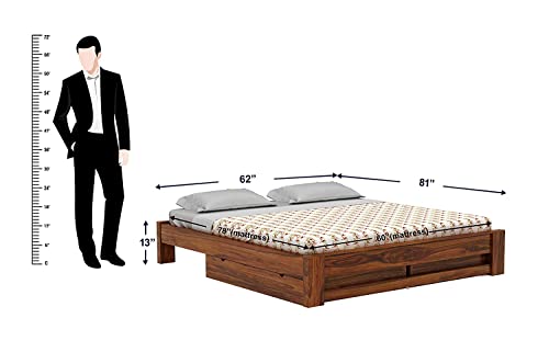 Image of SHRI MINTU'S ART Solid Sheesham Wood King Size Bed Without Storage | Wooden Double Bed Cot Bed for Bedroom Furniture | Palang Double Bed for Hotels | All (Queen, Brown)