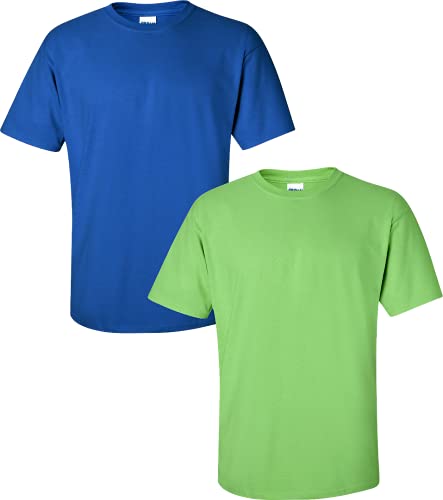 Gildan Men's Ultra Cotton T-Shirt, Style G2000, 2-Pack, Royal/Lime, Large