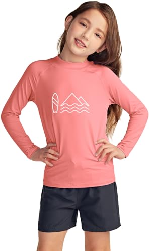 Image of TSLA Girls Long Sleeve Rash Guard Shirt, UV /SPF Water Beach Surf Swim Top, UPF 50+ Sunscreen Swimwear Shirts