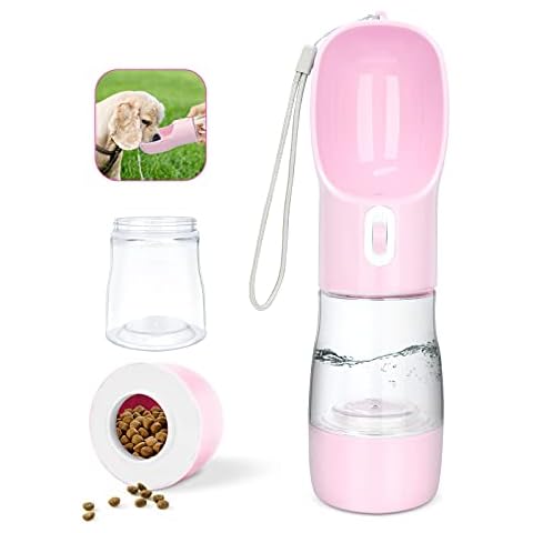 madeking Dog Water Bottle Portable Pet Water Bottle Leak Proof Dog Water Dispenser and Food, Lightweight Dog Travel Water Bottle Bowl for Walking and Trave (Pink) Cover