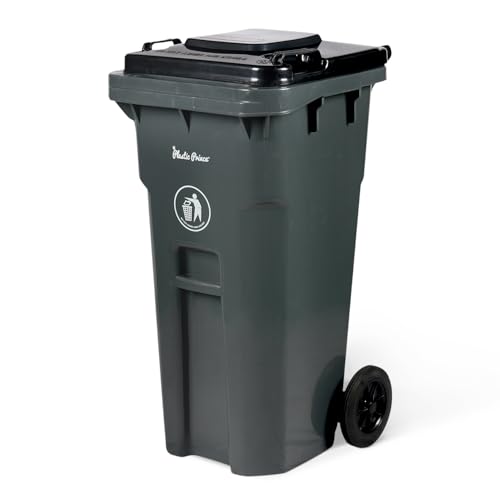 PLASTIC PRINCE 32 Gallon Trash Can with Wheels