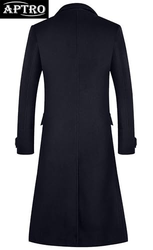 Image of APTRO Men's Luxury Full Length Trench Coat Long Wool Overcoat Winter Windbreaker