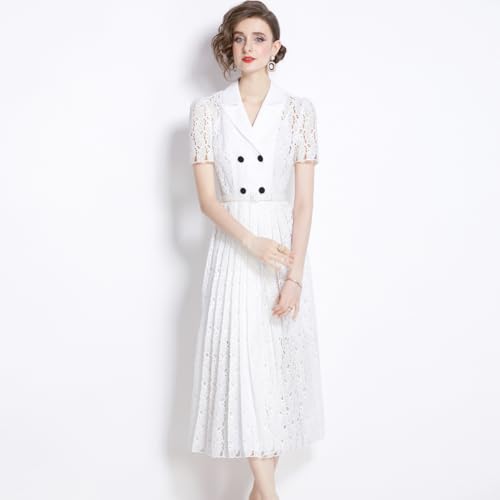 White lace Embroidery Vintage Fan Royal Sister Dress, Pleated Long Skirt, Short Sleeve, Children Summer 20252