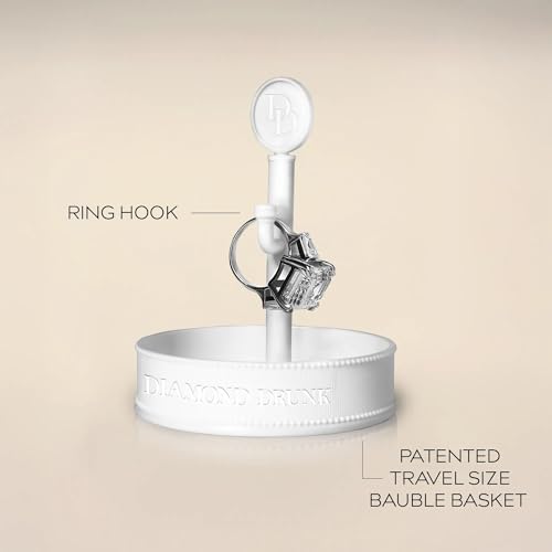 Diamond Drunk The Travel Collection - TSA-Approved, Leak Resistant, Travel-Size, Non-Toxic, Jewelry Cleaner for Fine Jewelry - 8 Month Supply - Patented Bauble Basket & Reusable Vessel - Beach Beige3