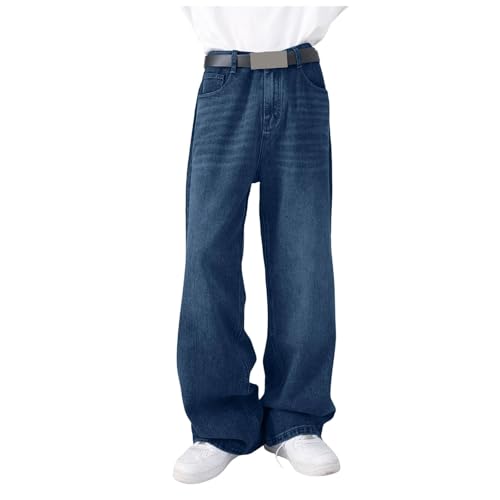 Baggy Jeans Men Elastic Waist Straight Leg Relaxed Fit Denim Pants with Pockets Fashion Jean Trouser Streetwear