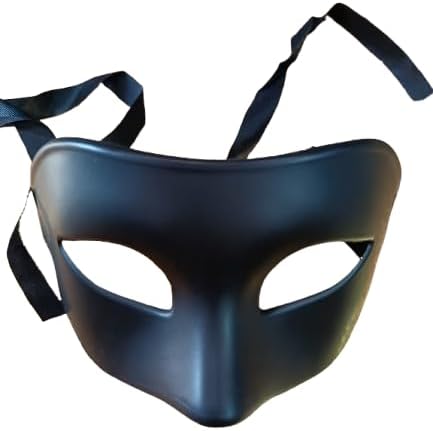 Black Masquerade Halloween Mask, Matte Finish, Half Face Style, with Ribbon Ties, Costume Party