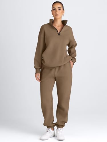 Image of AUTOMET Women's Sweatsuits 2 Piece Outfits Lounge Sets | Cozy Airport Outfits,Casual Sweat Sets for Fall and Winter,Half Zip Pullover and Baggy Sweatpants with Pockets