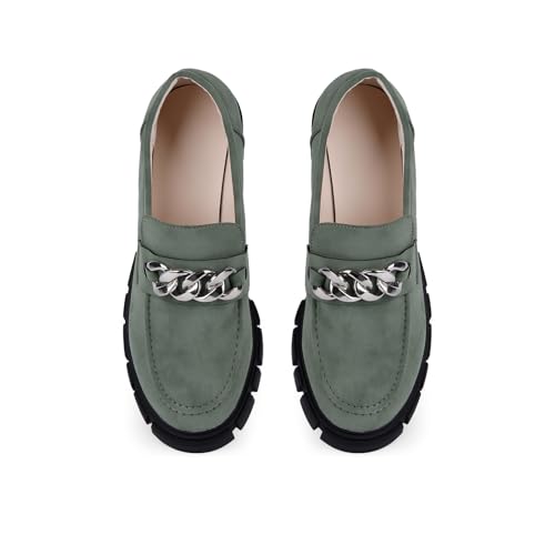 Image of Bandkos Womens Slip On Penny Loafers Platform Chunky Loafer Lug Sole Suede Work Business Casual Dress Uniform Oxfords with Metal Chain