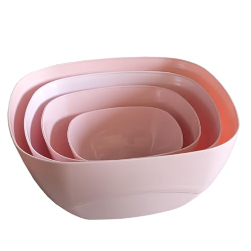 plasteo Lot de 4 bols carrés élégants pour la cuisine 0,7 l à 5 l Sans BPA Bol mélangeur Saladier empilable Couleur rose pastel