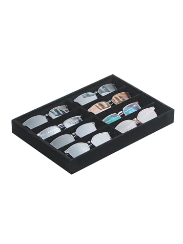 Image of Coward Sunglass Organizer, Black Velvet Glasses Trays, Eyeglasses Watches Jewelry Display - Men Women (8 Grids)