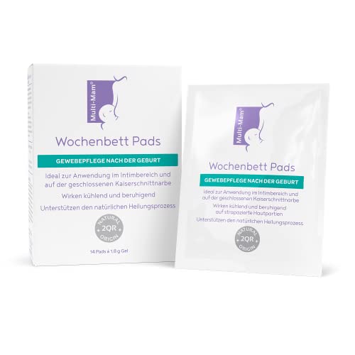 Multi-Mam Wochenbett Pads – Gewebepflege nach der Geburt für Intimbereich und Kaiserschnittnarben – Intimpflege Damen Feuchte Gel-Pads für Kühlung & Linderung, ohne Duft- oder Hormonstoffe – 14er-Pack