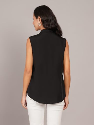 Image of Women Plus Size Sleeveless Button Down Shirt Polyester Formal Office Casual Wear Classic Fit Professional Shirt