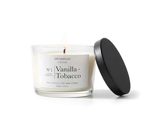 Velas Aromatium No.1 Luxury Scented Candle 300g - Three Wick Natural Soy Wax with Vanilla Fragrance Long-Lasting Clean Burn for Home & Relaxation Made in Spain