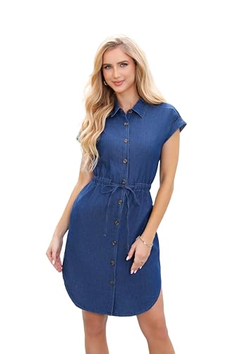 Love Welove Fashion Denim Dress for Women Button Down Shirt Dress