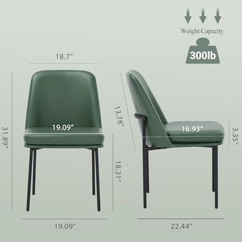 Image of COLAMY Modern Dining Chairs Set of 6, Faux Leather Upholstered Dining Room Chairs Kitchen Chairs Dinner Chair with Curved Back and Metal Legs, Green