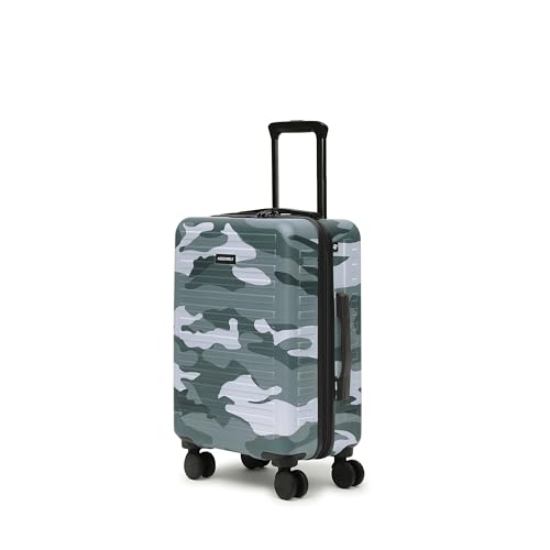 Image of Assembly Stark Hard Luggage 20 Inch (55 cm) Cabin Luggage Trolley Bag, Unbreakable Polycarbonate Camo Print, TSA Lock, Silent 8 Spinner Wheels, Lightweight Hard Shell Travel Cabin Suitcase Green
